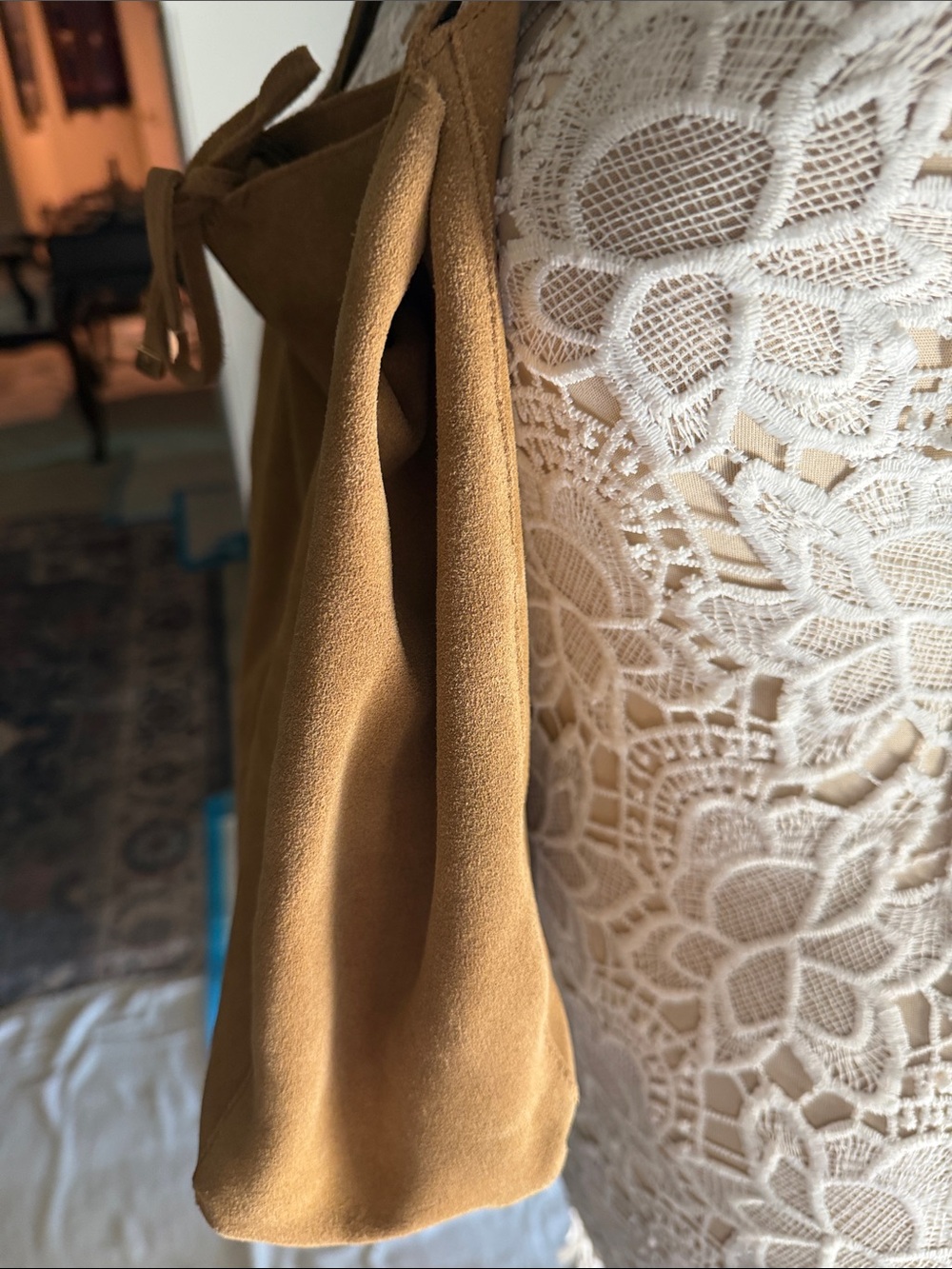 Mango All Leather Beige Suede Shoulder Shopping Bag - Picture 4 of 9